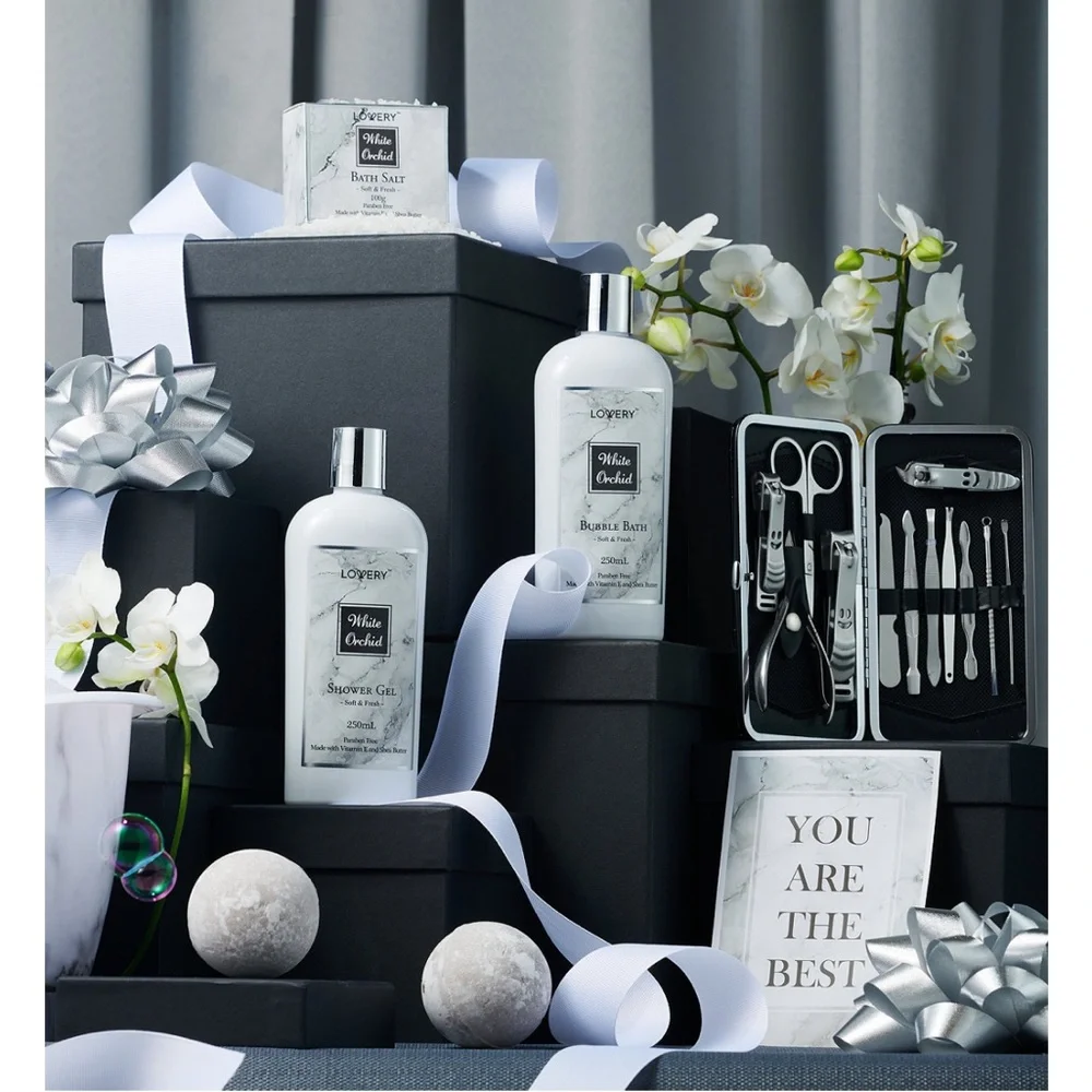 White Orchid Care Package Bath and Body Gift Set, Pampering Package, 20 Piece